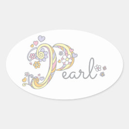 Pearl oder Ihr Name beginnend mit P-Label Ovaler Aufkleber