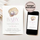 Pearl Oyster Sea Ocean Beach Girl Babydusche Einladung