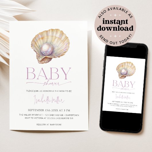 Pearl Oyster Sea Ocean Beach Girl Babydusche Einladung