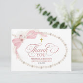 Pearl Pink Boho Erste Heilige Kommune Dankeskarte (Stehend Vorderseite)