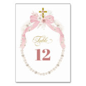 Pearl Pink Boho Erste Heilige Kommunion Tischnumme Tischnummer (Rückseite)