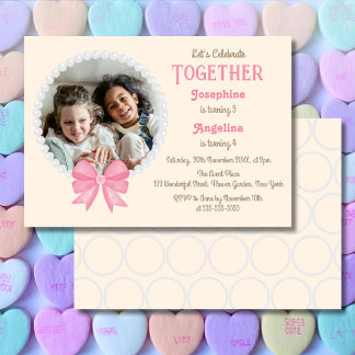 Pearl Pink Bow Foto Girl Einladung