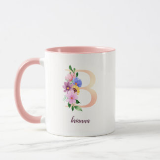 Pearl Pink Watercolor Floral Letter B Monogramm Tasse