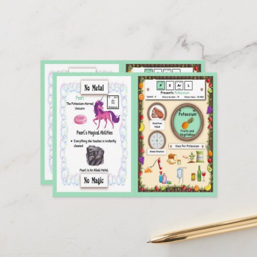 Pearl - Potasium Horn Einhorn Spielkarte Postkarte (Vorderseite/Rückseite Beispiel)