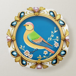 🐦 Pearl Rahmen Vogel Runde Kissen Elegante Dekora