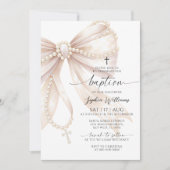 Pearl Rosary Bow Baptism Einladung (Vorderseite)