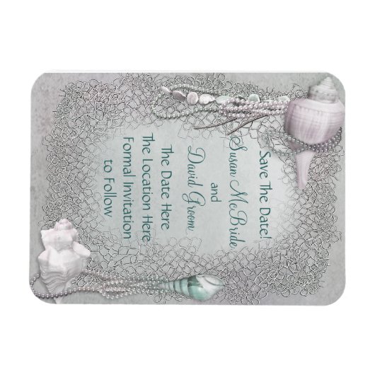 Pearl Seashell Beach Wedding rettet das Date Magne Magnet (Horizontal)