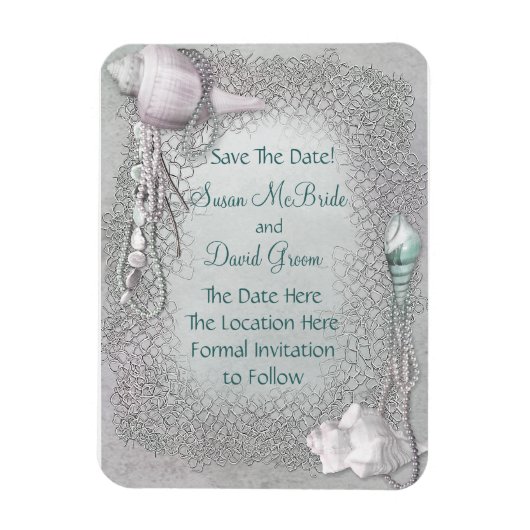 Pearl Seashell Beach Wedding rettet das Date Magne Magnet (Vertikal)