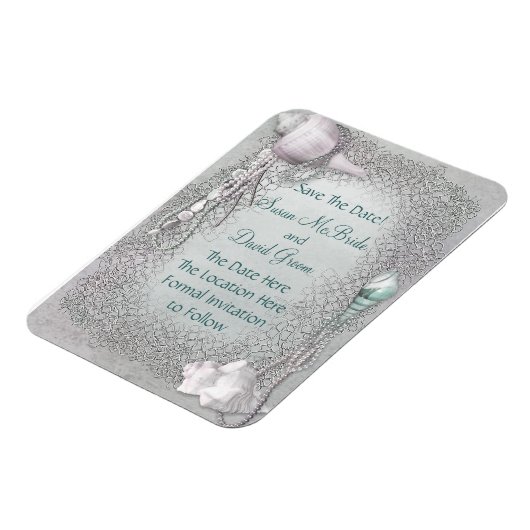 Pearl Seashell Beach Wedding rettet das Date Magne Magnet (Linke Seite)
