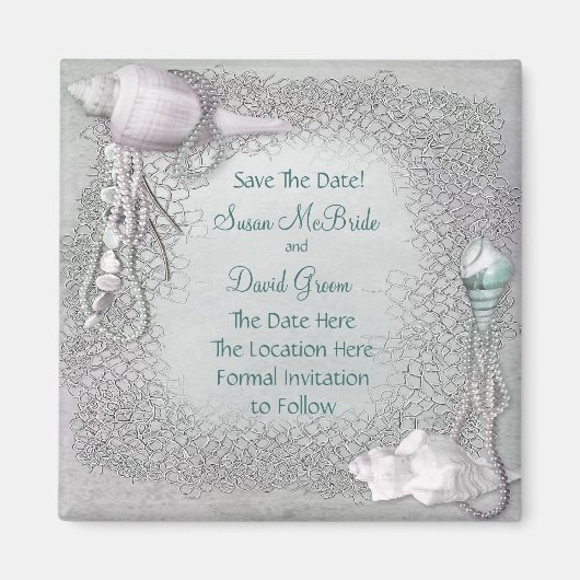 Pearl Seashell Beach Wedding rettet das Date Magne Magnet (Vorne)