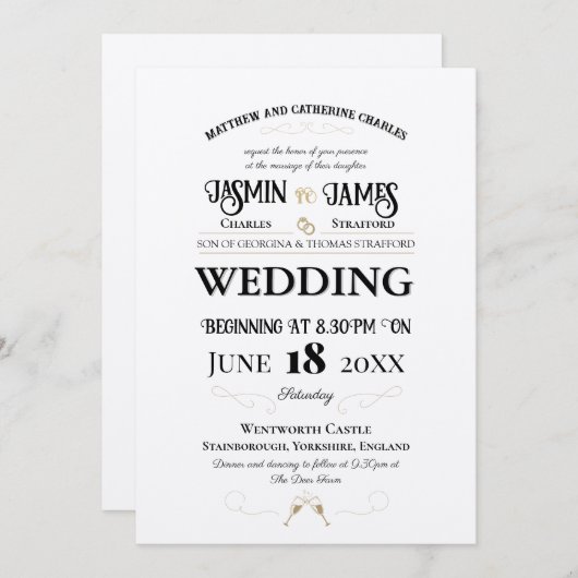 Pearl Shimmer Heritage Schriftart Wedding Einladung (Vorne/Hinten)