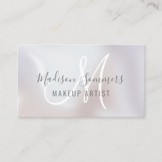 Pearl Shimmer Monogram Makeup Artist Business Card Visitenkarte (Vorderseite)