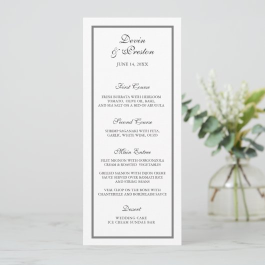 Pearl Shimmer Wedding Menu Menükarte (Stehend Vorderseite)