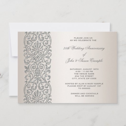 Pearl Silver Border 25-jähriges Party Einladung (Vorderseite)