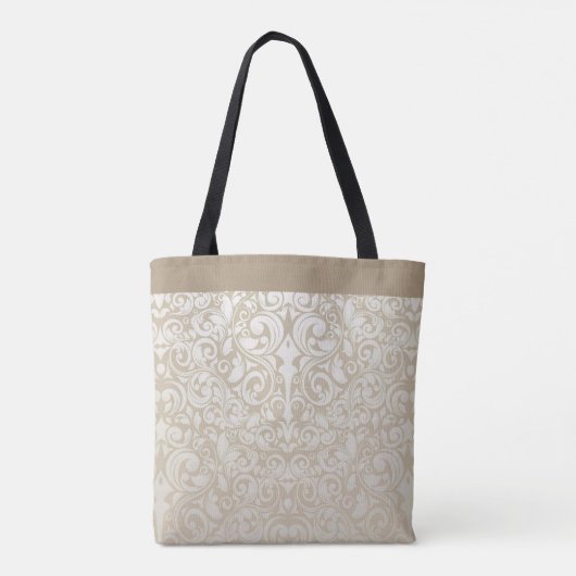 Pearl Silver Damask Muster Tote Beutel Tasche (Rückseite)