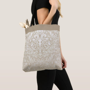 Pearl Silver Damask Muster Tote Beutel Tasche