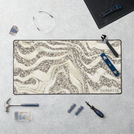 Pearl Silver Glitzer Zebra Name oder Monogramm hin Schreibtischunterlage (Arbeitsplatz)