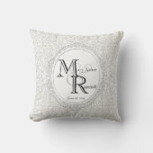 Pearl Silver Monogram Wedding Throw Pillow Kissen (Vorderseite)