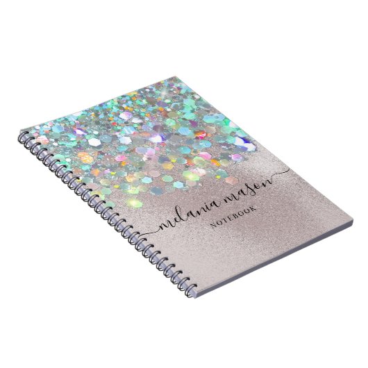 Pearl Texture Holographic Glitzer Typografy Name Notizblock (Rechte Seite)