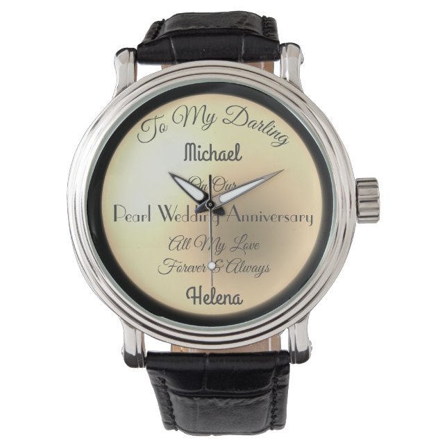 Pearl Wedding Anniversary personalisiert Watch Armbanduhr (Vorderseite)