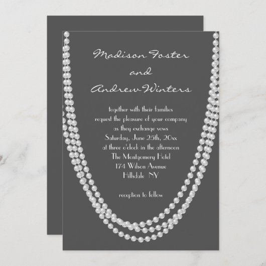 Pearl Wedding Invitation 1920 - grau Einladung (Vorne/Hinten)