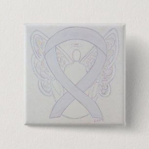 Pearl White Angel Awareness Ribbon Custom Button