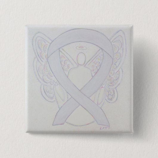 Pearl White Angel Awareness Ribbon Custom Button (Vorderseite)