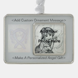Pearl White Awareness Ribbon Angel Kunst, Dichtung Rahmen-Ornament Silber