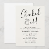 Pearl White Checkout Funny Modern Brautparty Einladung (Vorne/Hinten)