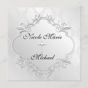 PEARL WHITE Damask Einladungen Elegantes Design