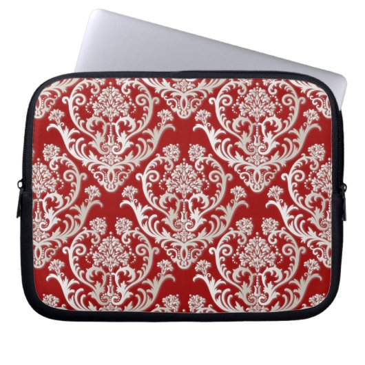 Pearl White Damask Muster Laptopschutzhülle (Vorderseite)