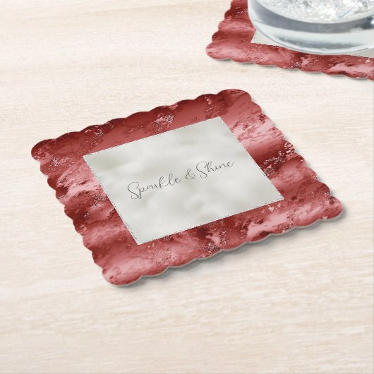 Pearl White Glitzer Red Marble Wedding Untersetzer (angewinkelt)