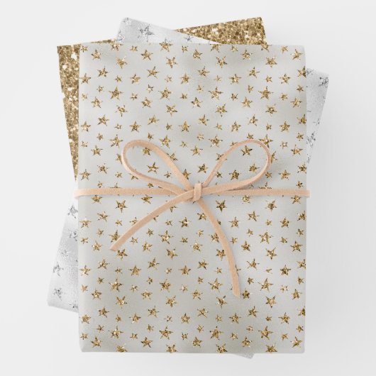 Pearl White Gold Glitzer Sparkle Stars Geschenkpapier Set (Beispiel)