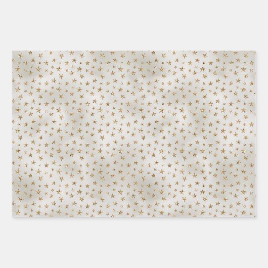 Pearl White Gold Glitzer Sparkle Stars Geschenkpapier Set (Vorderseite)