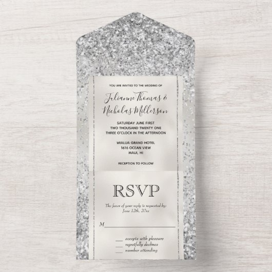 Pearl White Luxe Silver Glitzer     All In One Einladung (Innen Boden)