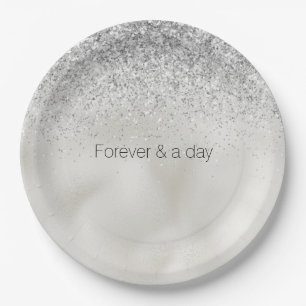 Pearl White Luxe Silver Glitzer  Pappteller