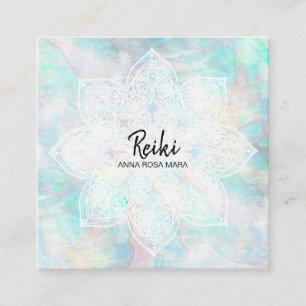 *~* Pearl White-Mandala-Pastellrosa-Gelb-Blau Quadratische Visitenkarte