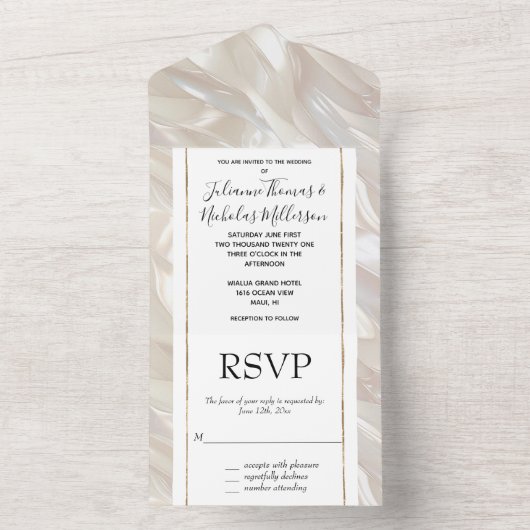 Pearl White Muschel Abstrakt All In One Einladung (Innen Boden)