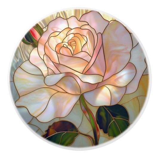 Pearl White Pink Gold Rose Hartglas Ästhetik Keramikknauf (Vorderseite)