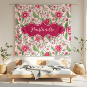 Pearlandra Pink Art Nouveau Blumenranke Fleecedecke
