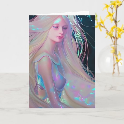 Pearlescent Fantasy Ai Art Hübsch Ethereal Frau Karte (Gelbe Blume)