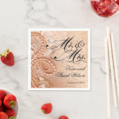 Pearls and Lace Mr. & Mrs. | Pfirsich Serviette (Beispiel)