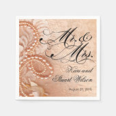 Pearls and Lace Mr. & Mrs. | Pfirsich Serviette (Vorderseite)