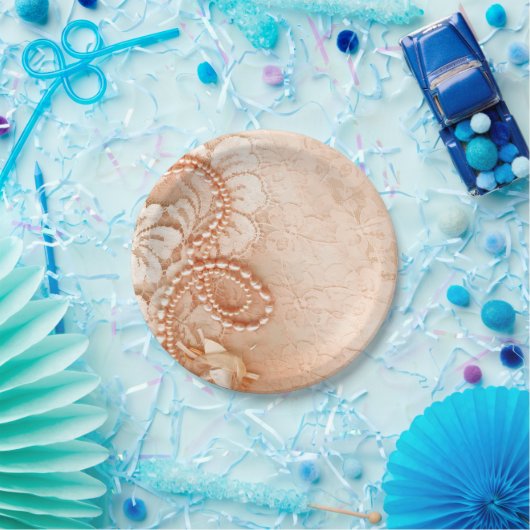 Pearls and Lace Wedding | perfekter Pfirsich Pappteller (Party)