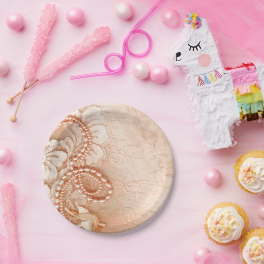 Pearls and Lace Wedding | perfekter Pfirsich Pappteller (Party)