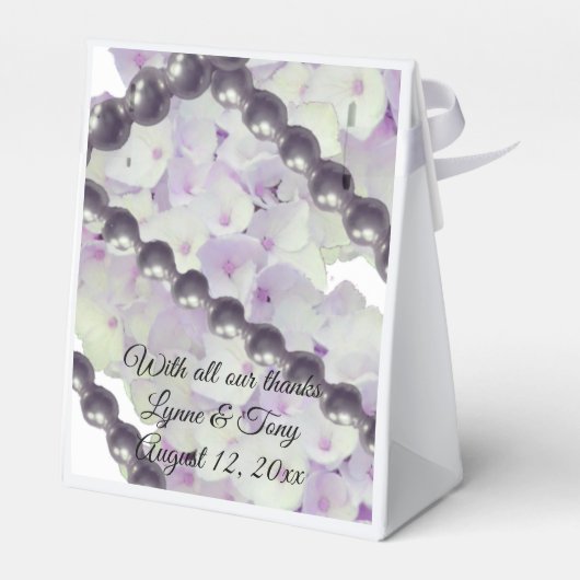 Pearls and Mauve Hydrangeas Favor Box Geschenkschachtel (Rückseite)