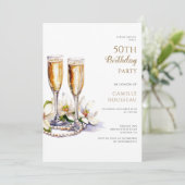 Pearls and Prosecco 50. Geburtstagsparty Einladung (Stehend Vorderseite)