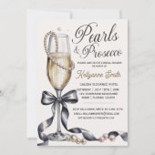Pearls and Prosecco Black Bow Bridal Shower  Einladung (Vorderseite)
