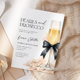 Pearls and Prosecco Black Bow Bridal Shower Einladung