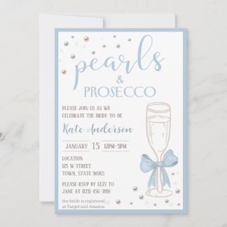 Pearls and Prosecco Blue Bow Bridal Shower Einladung